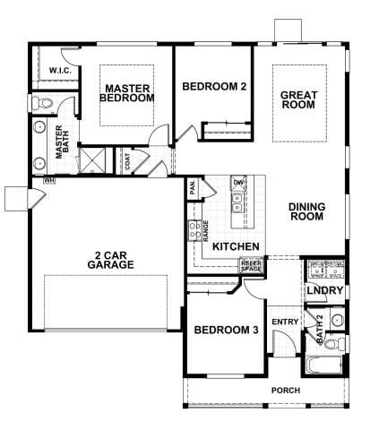 Floor plan for 3 beds, 2 baths, 1298 sqft